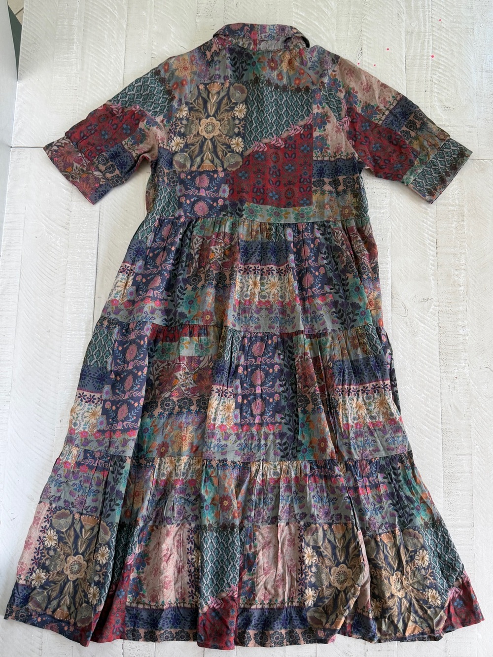 NATURAL LIFE Rebecca Midi Dress - Blue Patchwork Print Rayon Size Medium - Picture 4 of 9